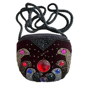 Small Black Beaded Jeweled Evening Bag Pouch 4.5”x4”